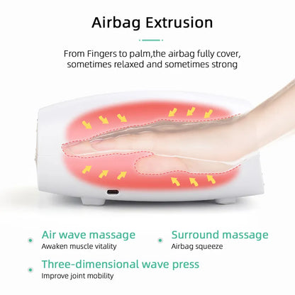 Electric Hand Massager Device Palm Finger Acupoint Wireless Massage with Air Pressure and Heat Compression For Women Beauty